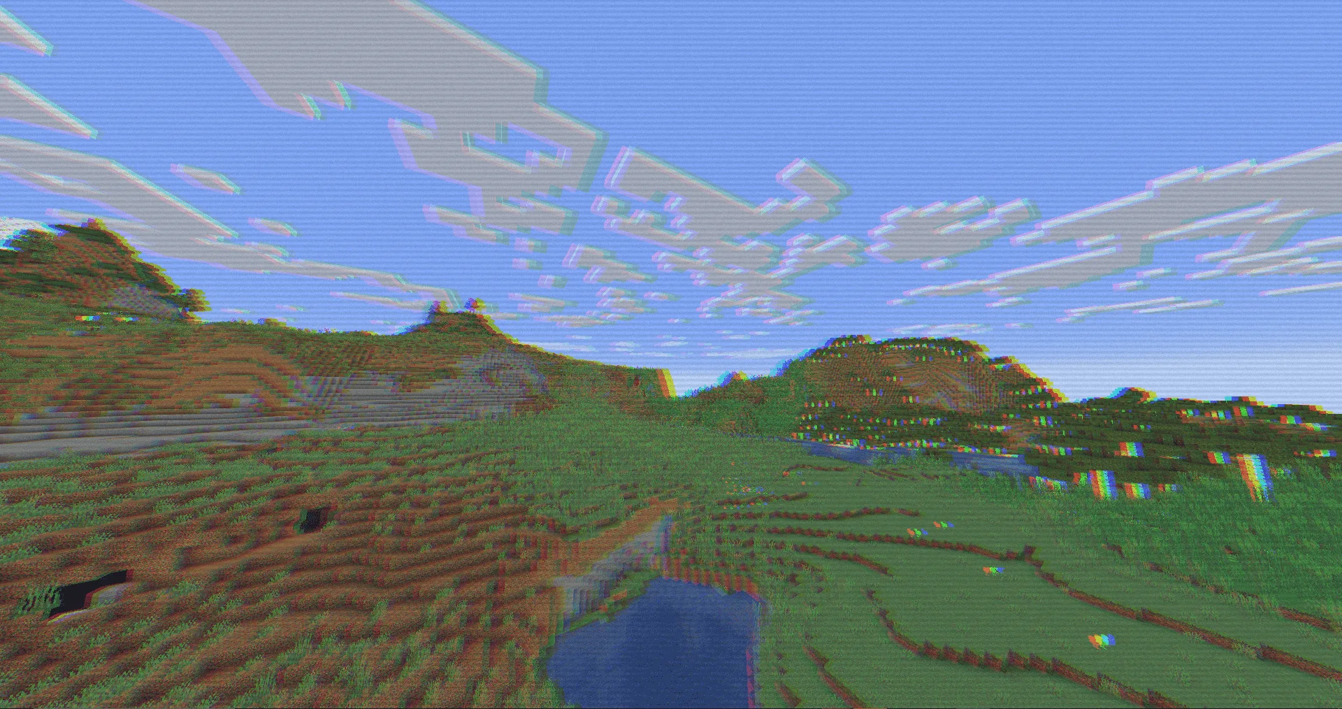 Ретро-стиль, равнина и горы в Minecraft.
