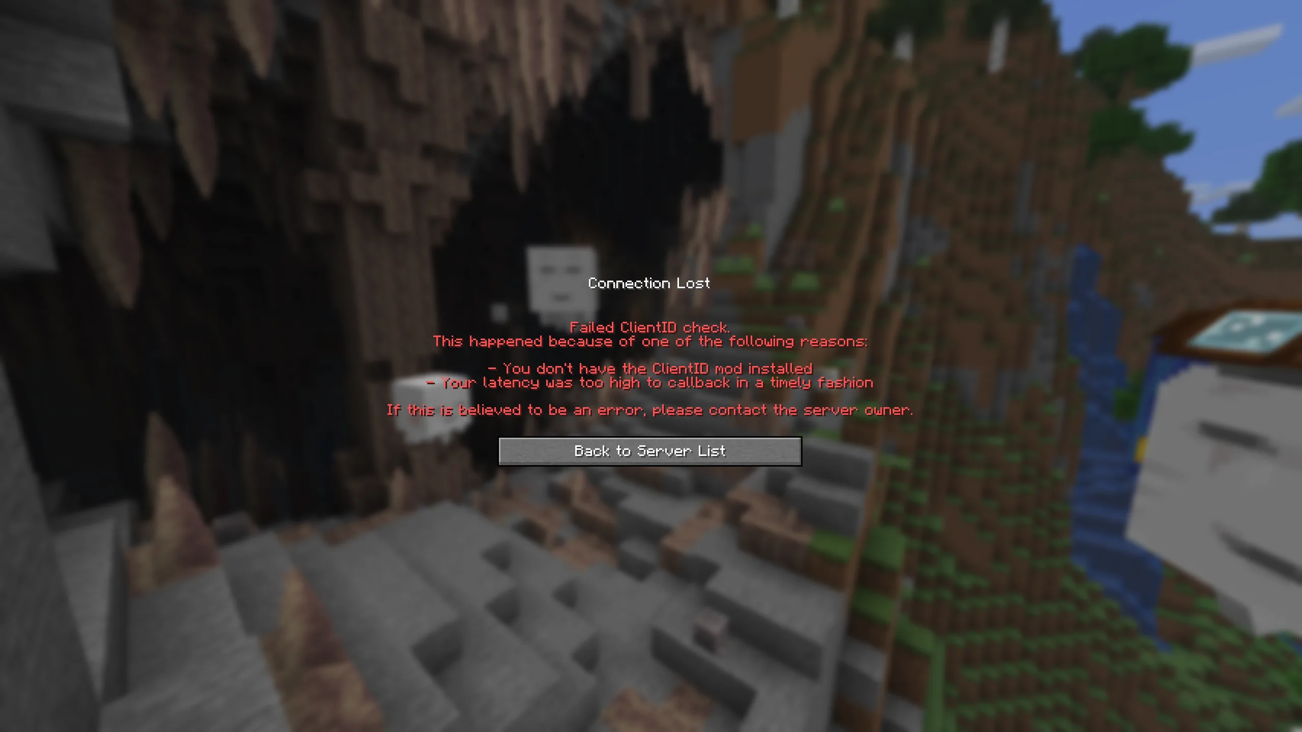 Экран ошибки ClientID: мод не установлен