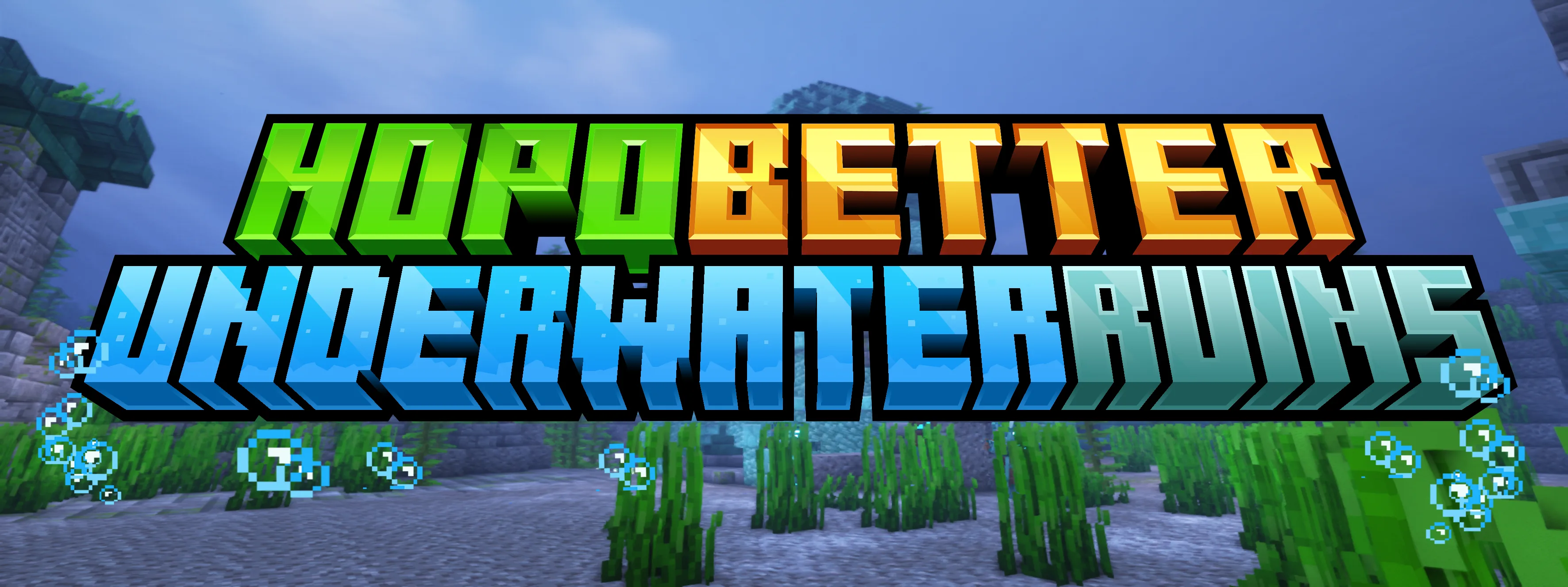 Превью мода Hopo Better Underwater Ruins с улучшенными подводными руинами в Minecraft.