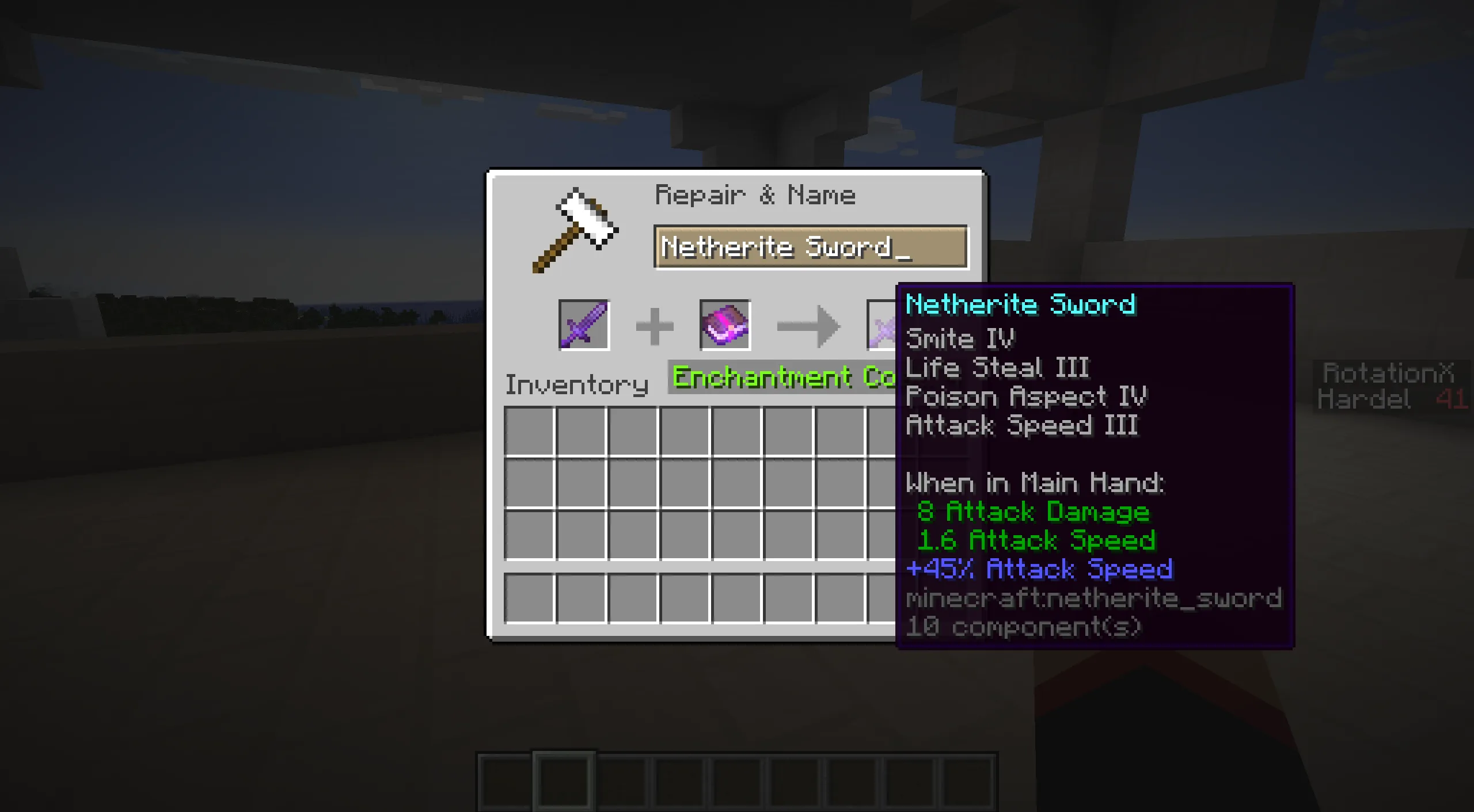 Скриншот интерфейса мода Neo Enchant+ с процессом объединения зачарований.