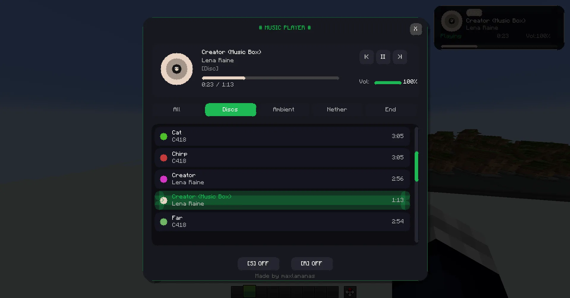 Меню выбора музыки в моде JukeBoxPlus с категориями пластинок и фоновых композиций