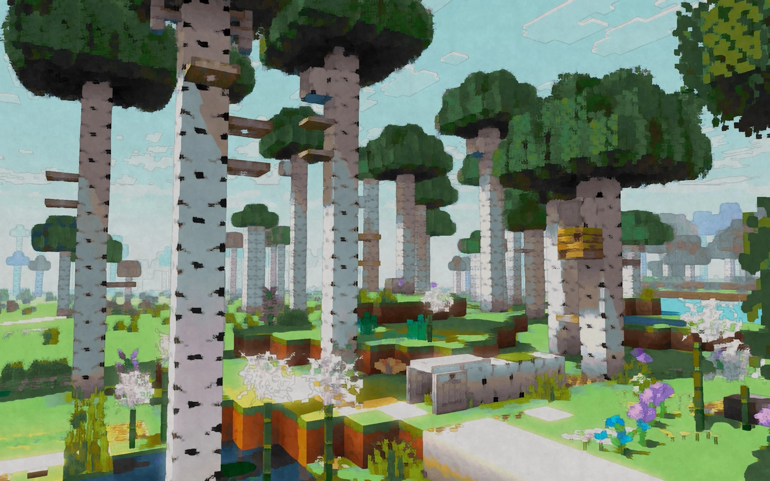 Березовый лес с шейдерами PaintBound