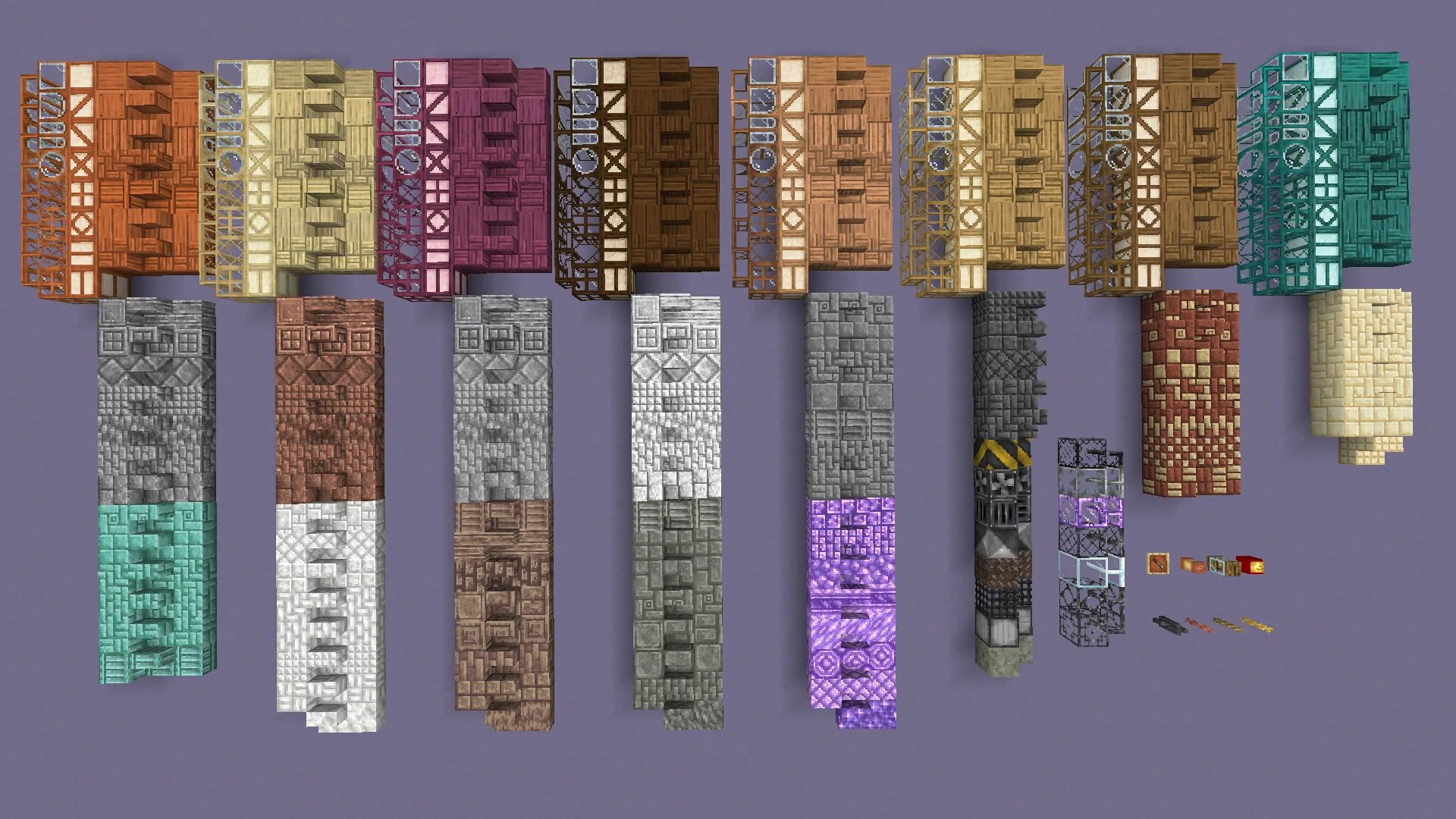 Список всех блоков и декораций из версии 1.0 мода Builder's Delight.