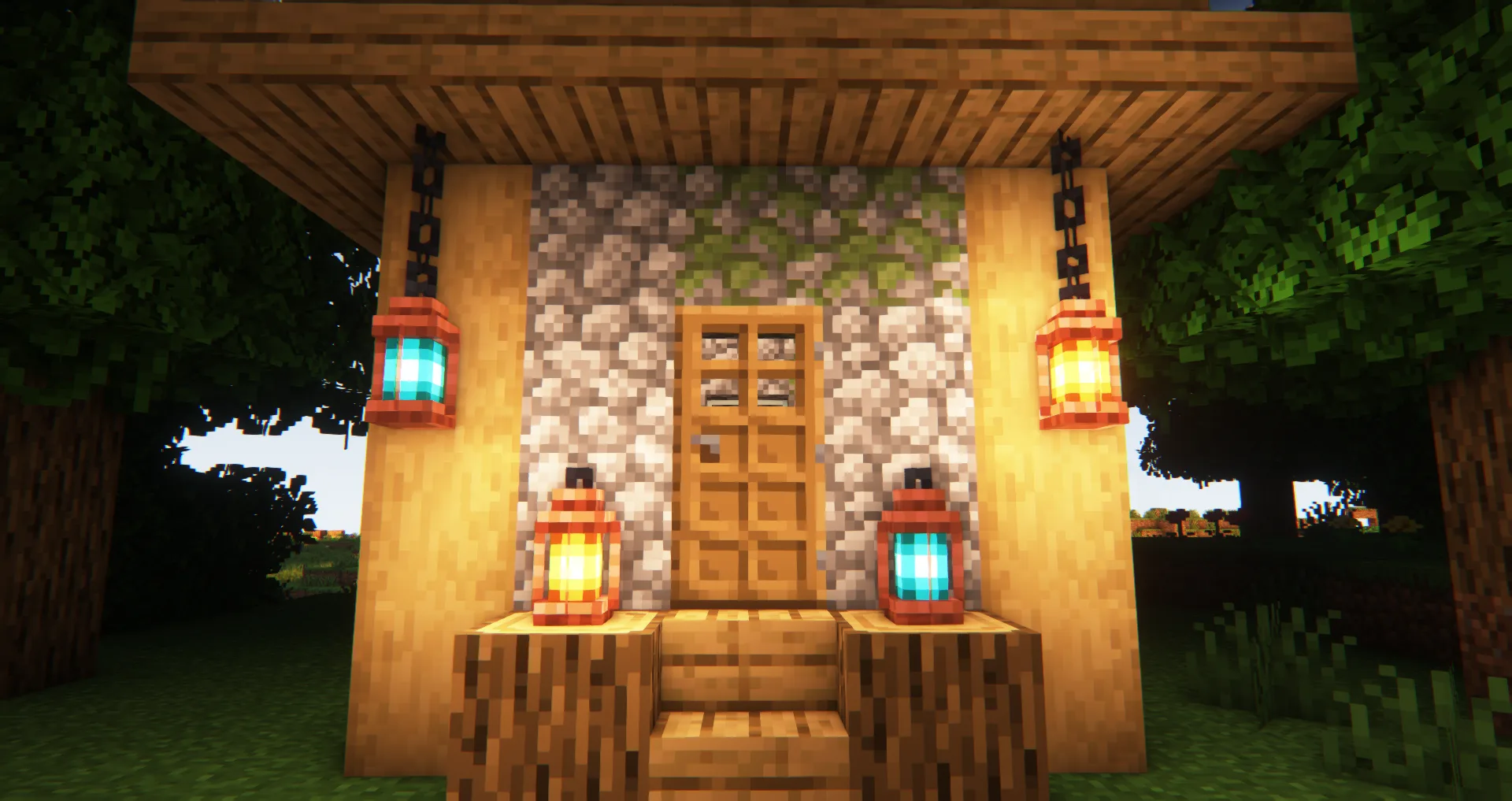 Демонстрация медных фонарей в Minecraft