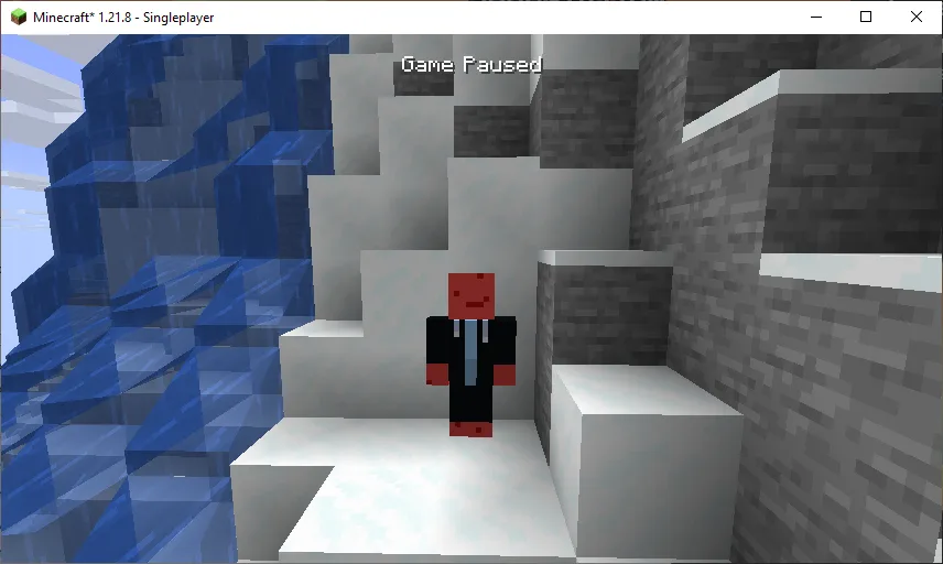 Игрок стоит рядом с водопадом в горах без шейдера.