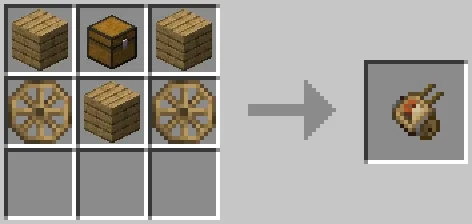 Рецепт крафта ручной тележки в Minecraft.