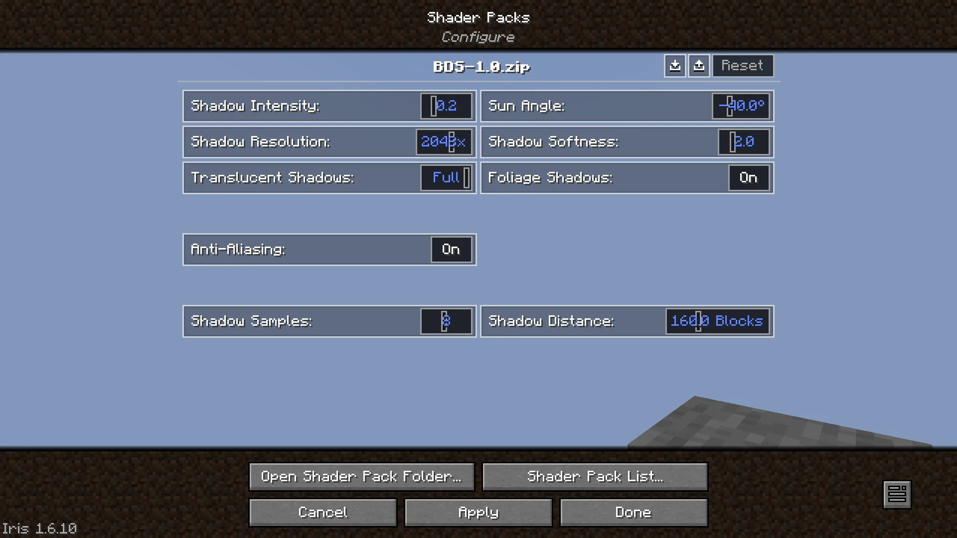 Настройки BDS - Better Default Shaders