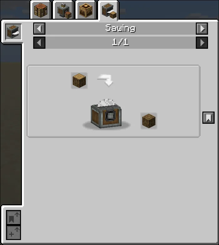 Скриншот из мода Create: Completely Create, демонстрирующий добычу древесины в масштабе 1:1.
