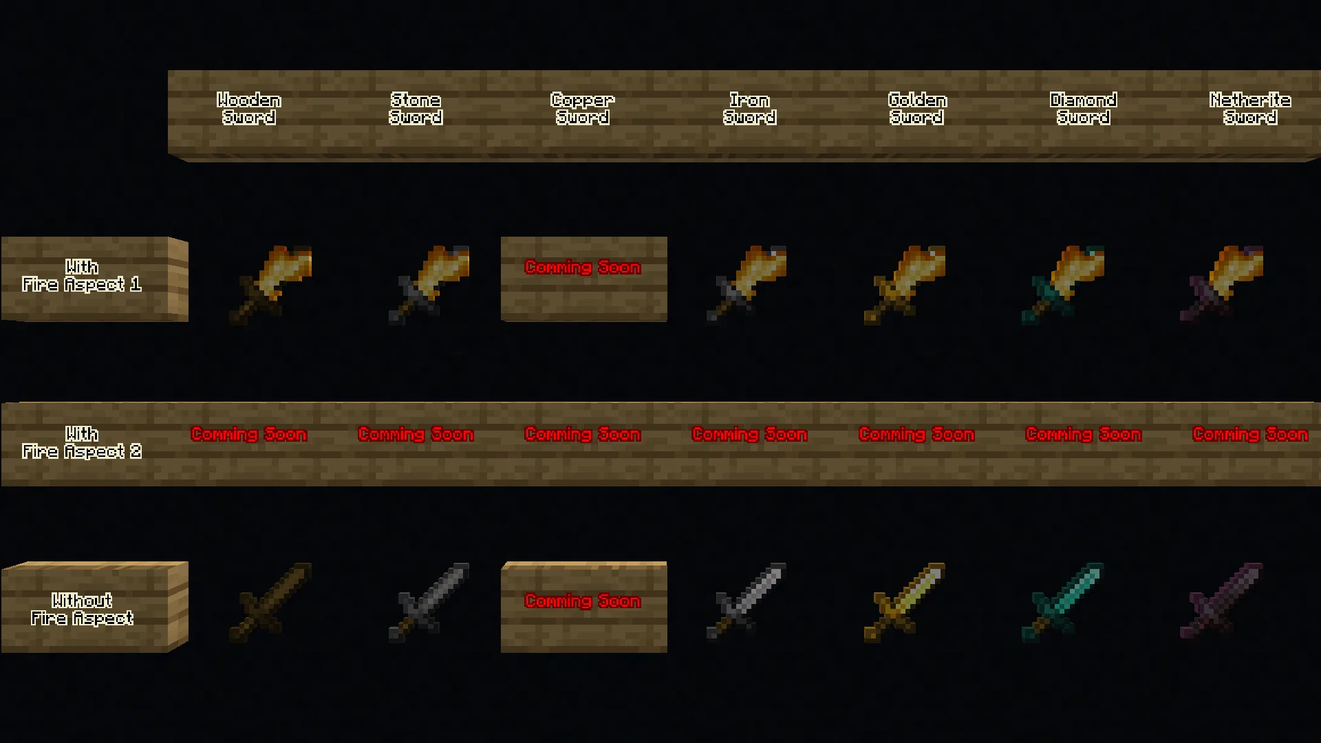 Мечи с зачарованием «Заговор огня» в Minecraft.