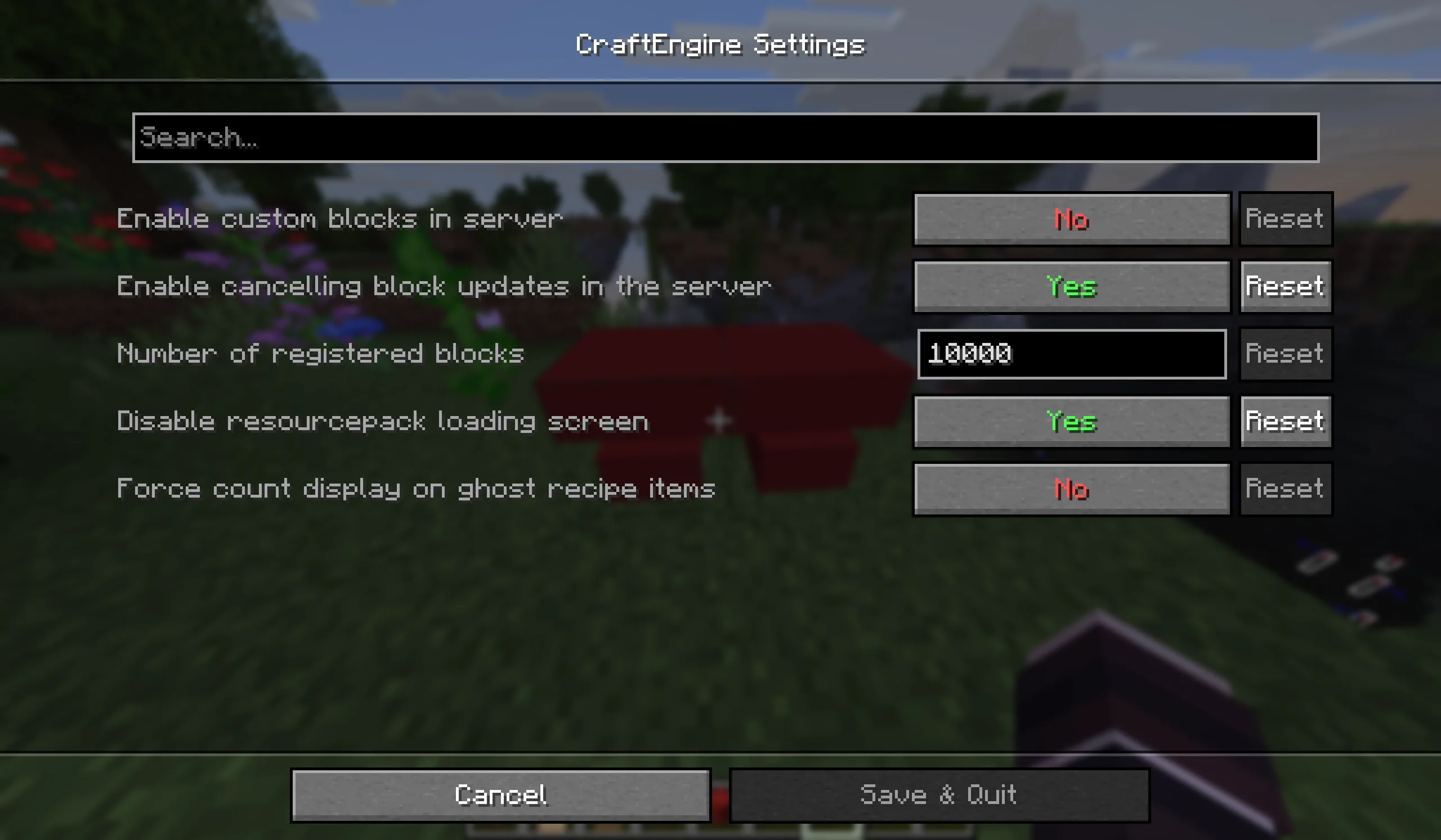 Экран настроек мода CraftEngine Client.