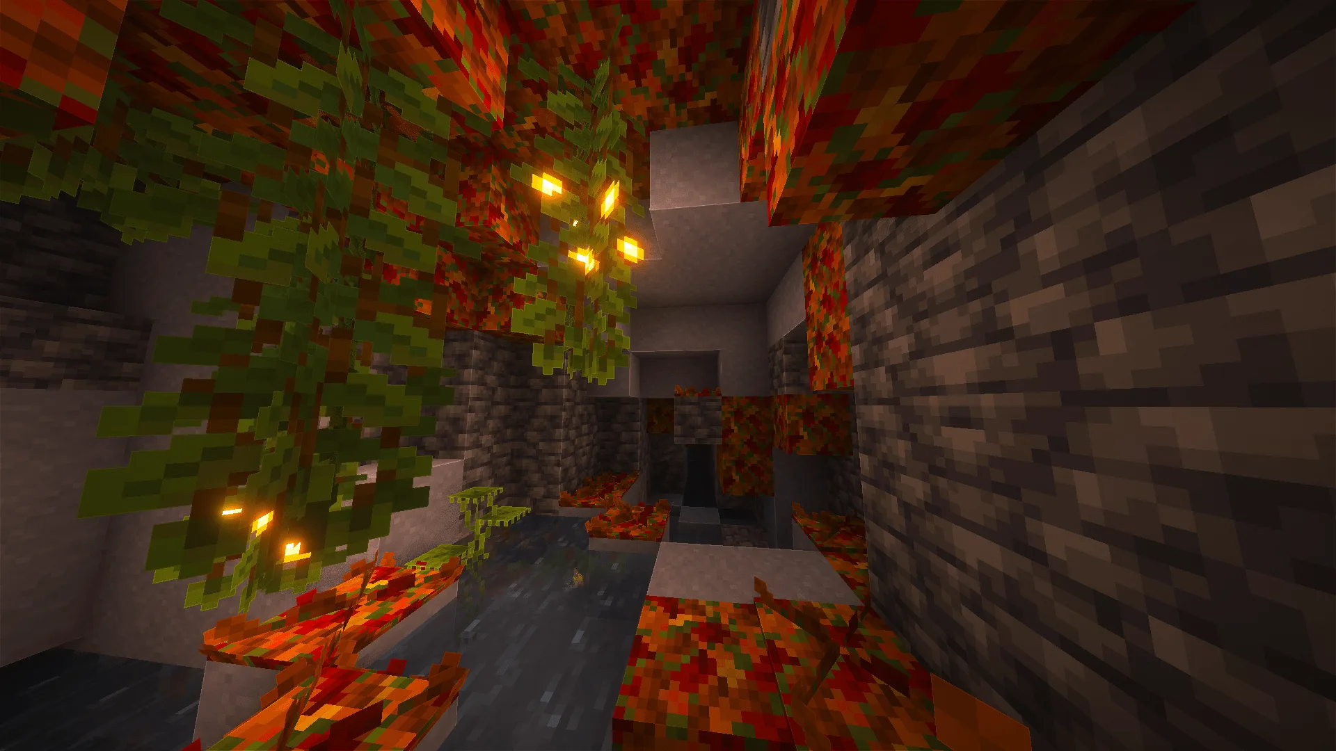 Lush Caves с текстурами из AutumnPack Addon: Leaf Moss.