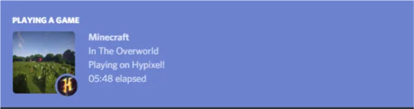 Демонстрация работы мода CraftPresence: статус подключения к серверу Hypixel с измененной иконкой.