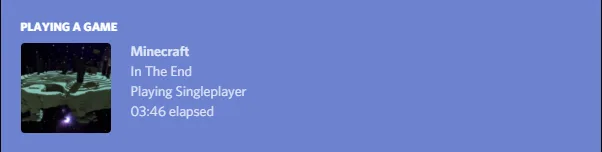 Интерфейс CraftPresence с настройками отображения статуса в измерении Край в одиночной игре.