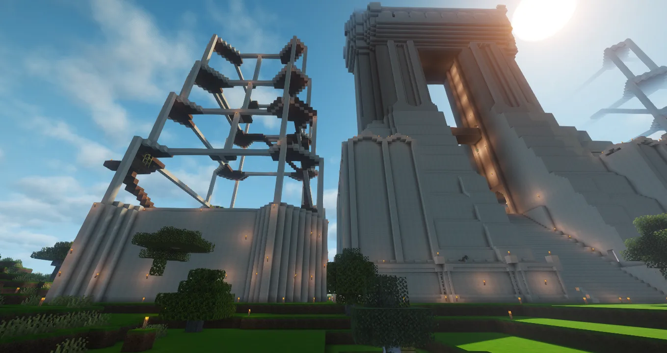 Башня в Minecraft с использованием ресурс-пака DzighLite версии B.03.X.