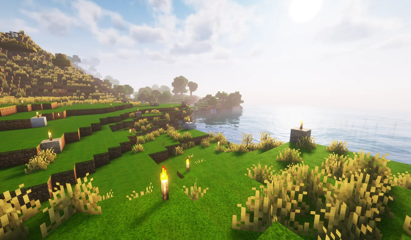 Ресурс-пак DzighLite в Minecraft 1.21.4, вид на ландшафт.