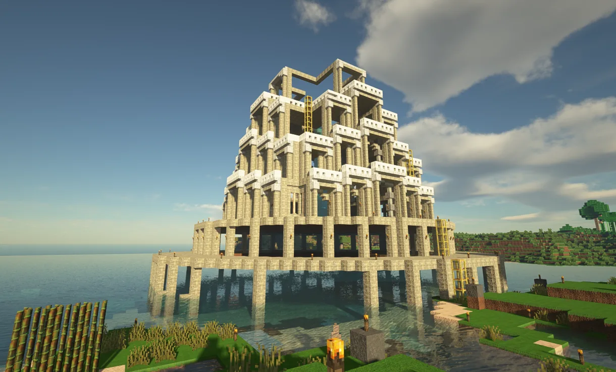 Платформа в Minecraft с использованием ресурс-пака DzighLite V.3 и шейдеров SEUS PTGI.