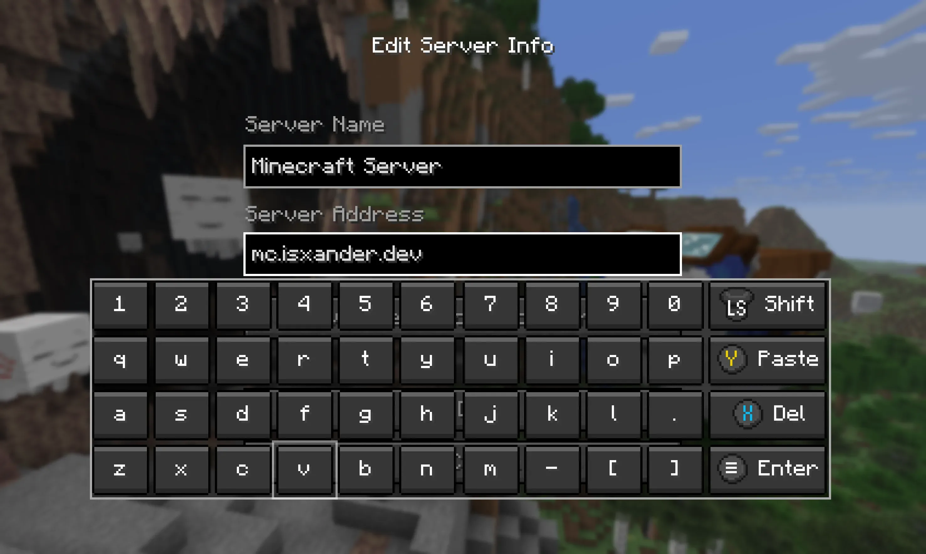 Оверлей экранной клавиатуры в Minecraft при использовании мода Controlify.