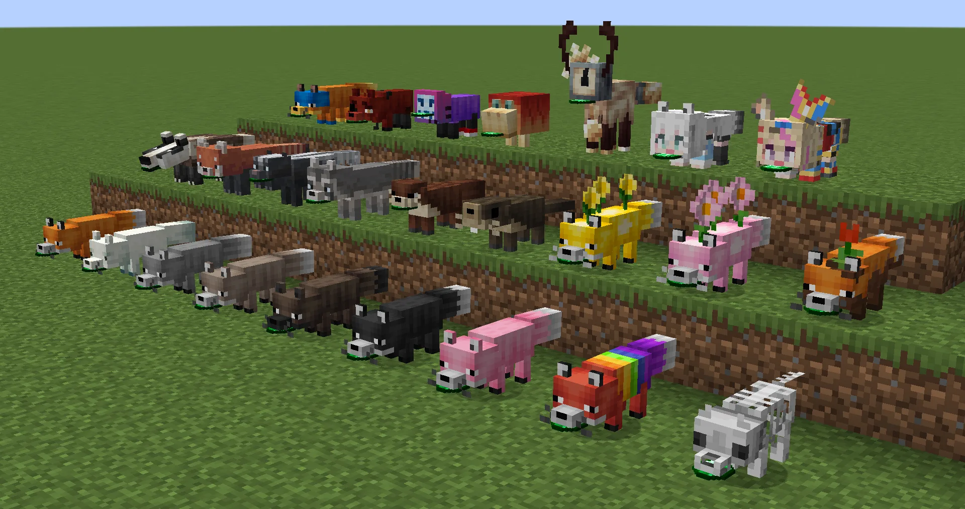 Ресурспак Assorted Foxes, добавляющий в Minecraft различные вариации лис.