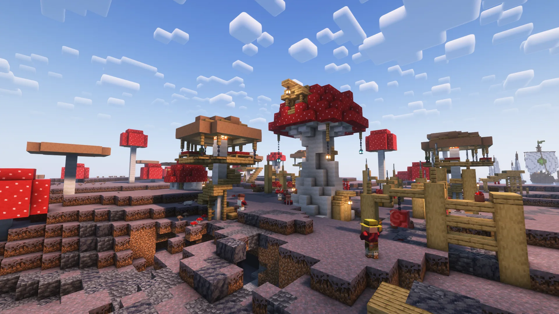 Поселение из грибных домов на изолированном грибном острове из мода Towns and Towers.