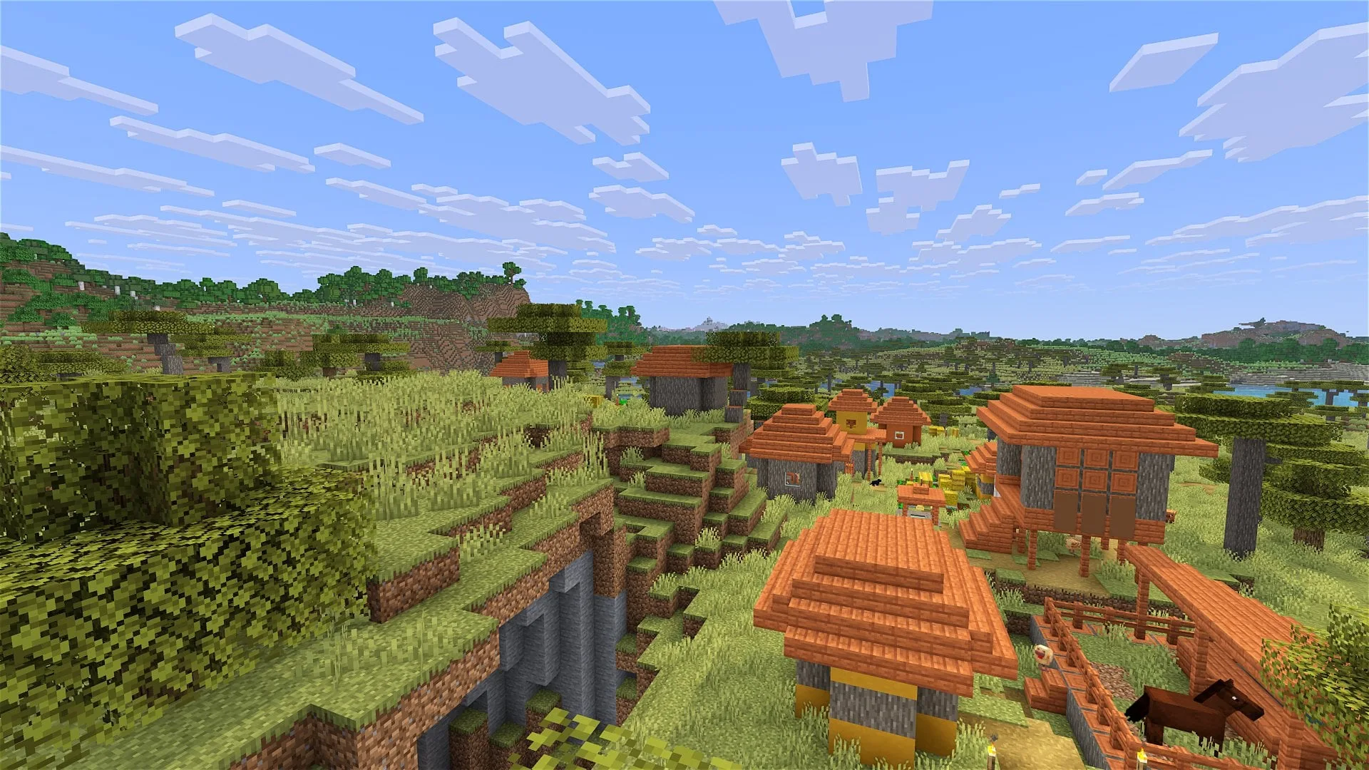 Деревня в стиле ванильного Minecraft.