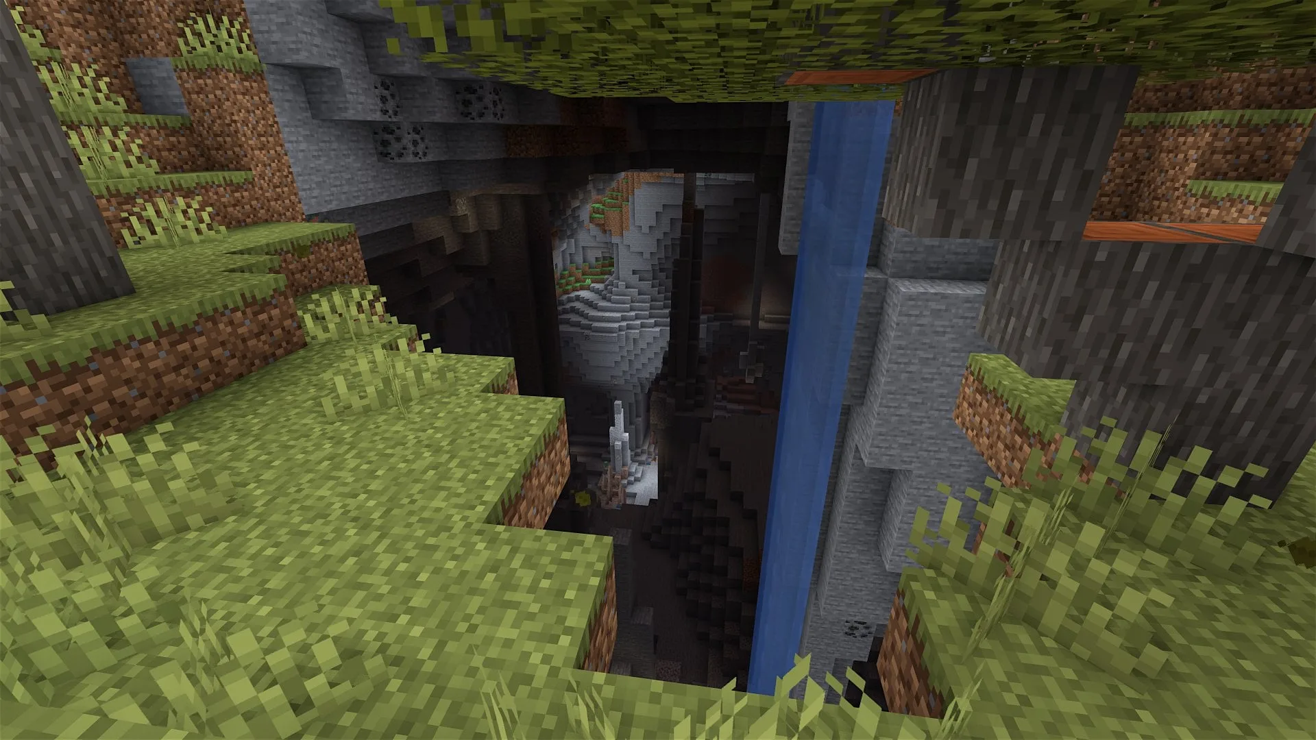 Вход в пещеру в стиле ванильного Minecraft.