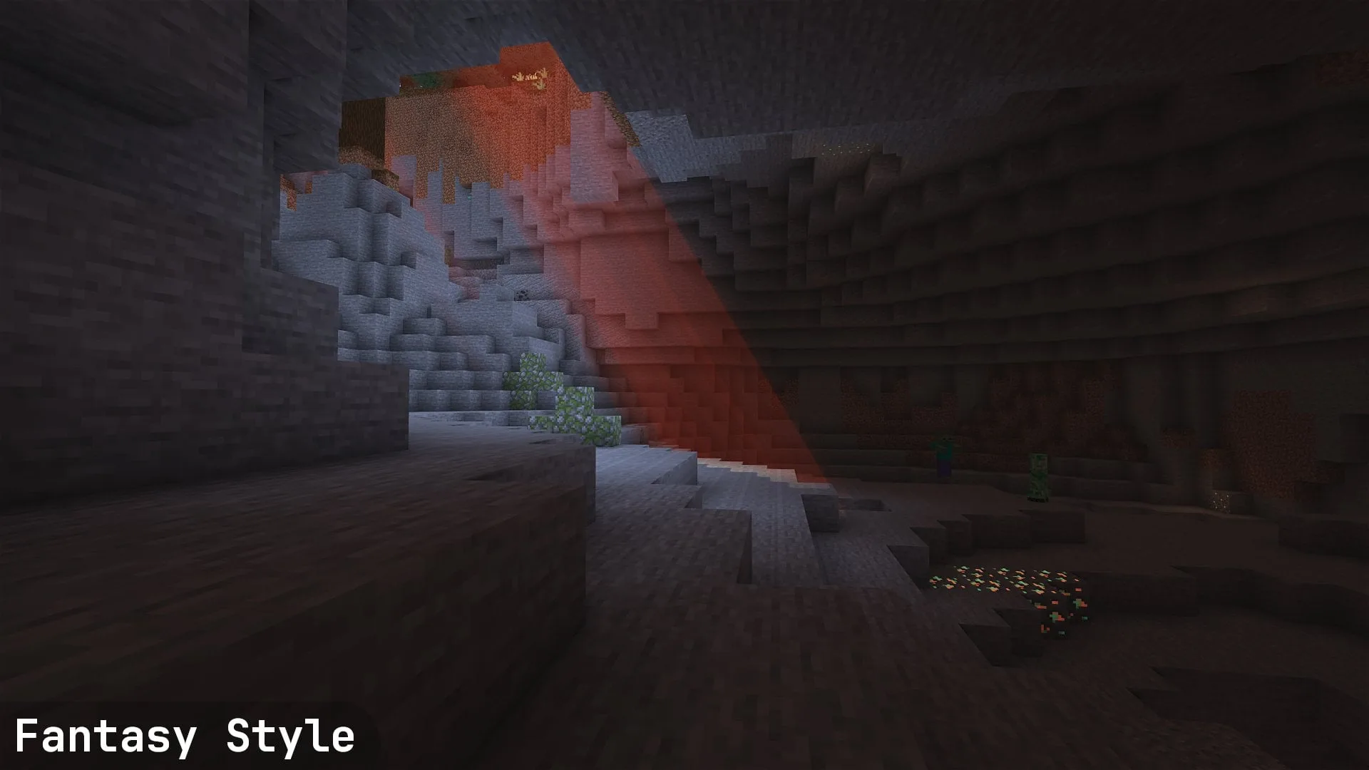 Пещера в фэнтезийном стиле в Minecraft.