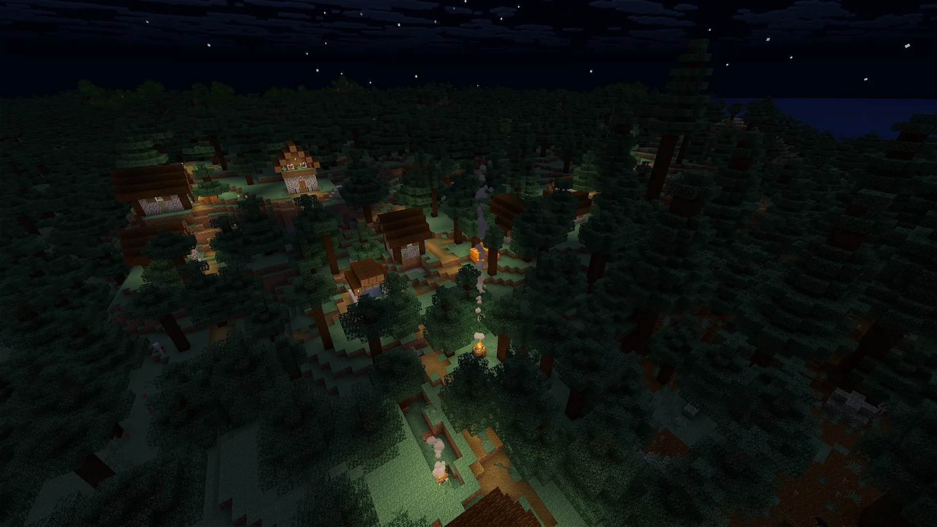 Деревня в Minecraft ночью.