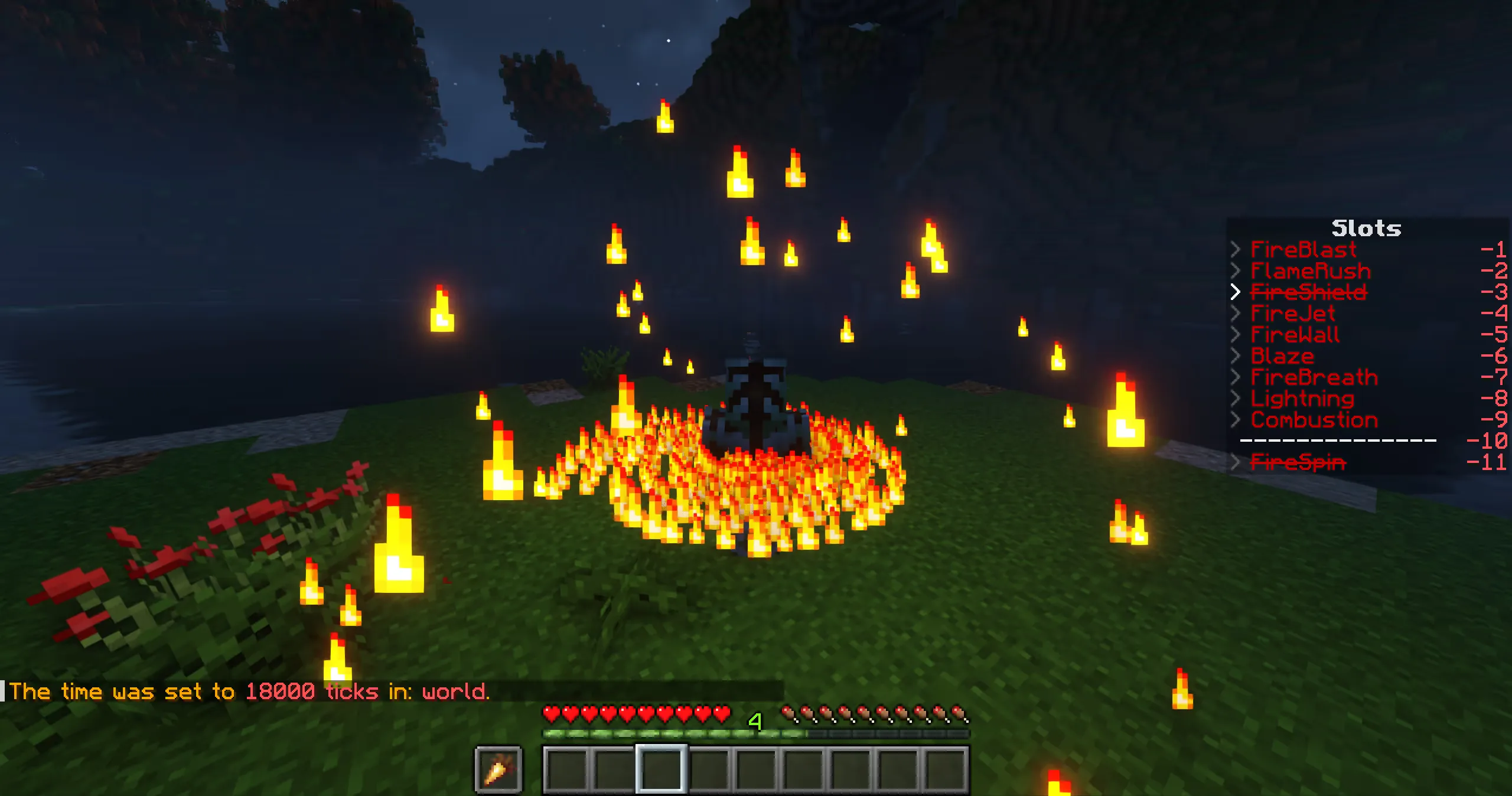 Мод Bending: персонаж-маг огня создает огненный вихрь.