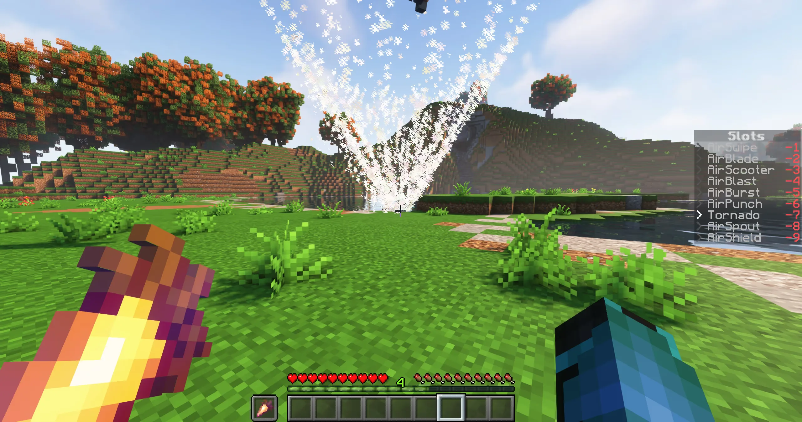 Мод Bending: персонаж-маг воздуха создает мощное торнадо под жителем деревни.