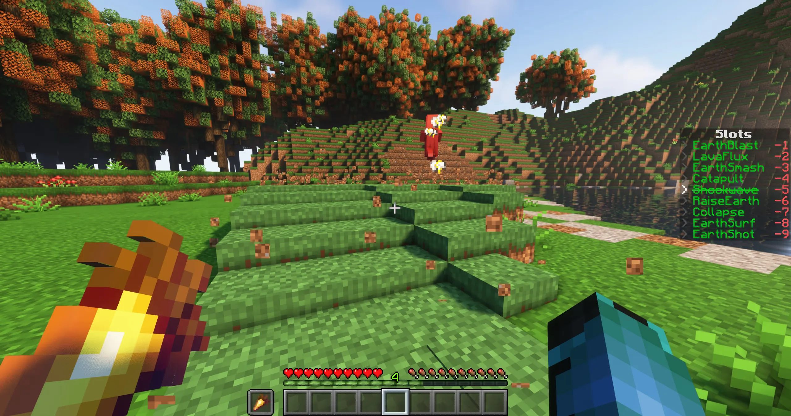 Персонаж мода Bending использует способность земли «Ударная волна» против жителя деревни.