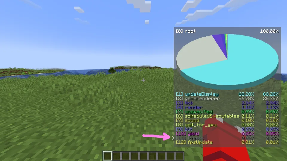 Курсор в меню мода Toggleable PieChart для выбора недоступных ранее элементов.