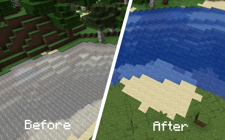 Прозрачная синяя вода в Minecraft с обновленными текстурами.