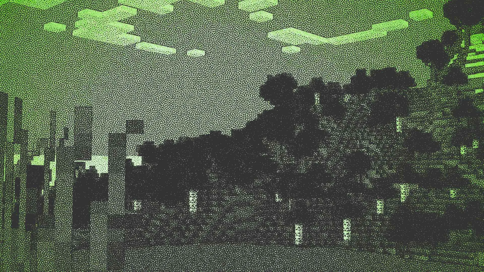 Лес с зеленым оттенком, созданный с помощью шейдера Ink.