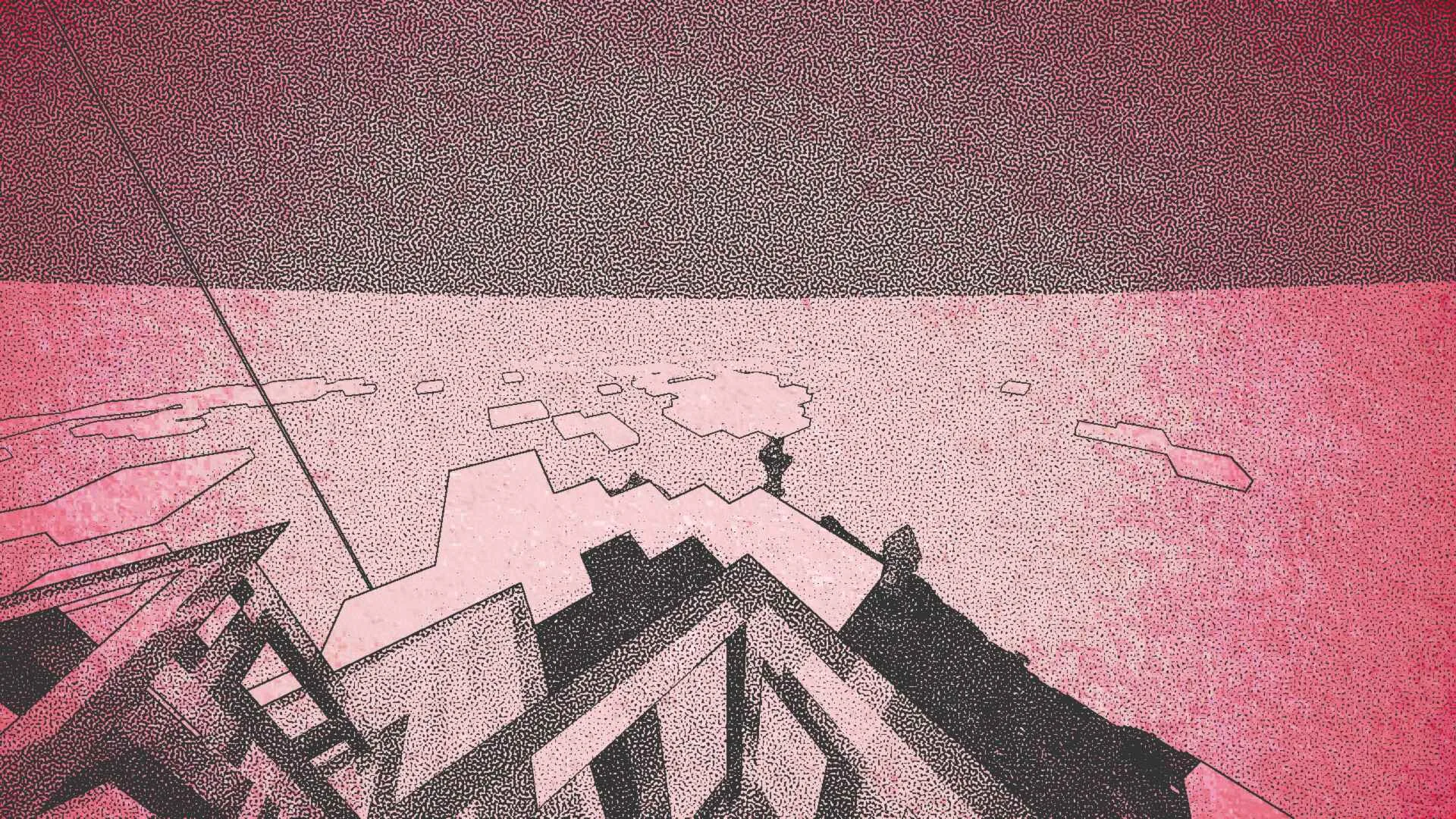 Небо с красным оттенком в Minecraft.