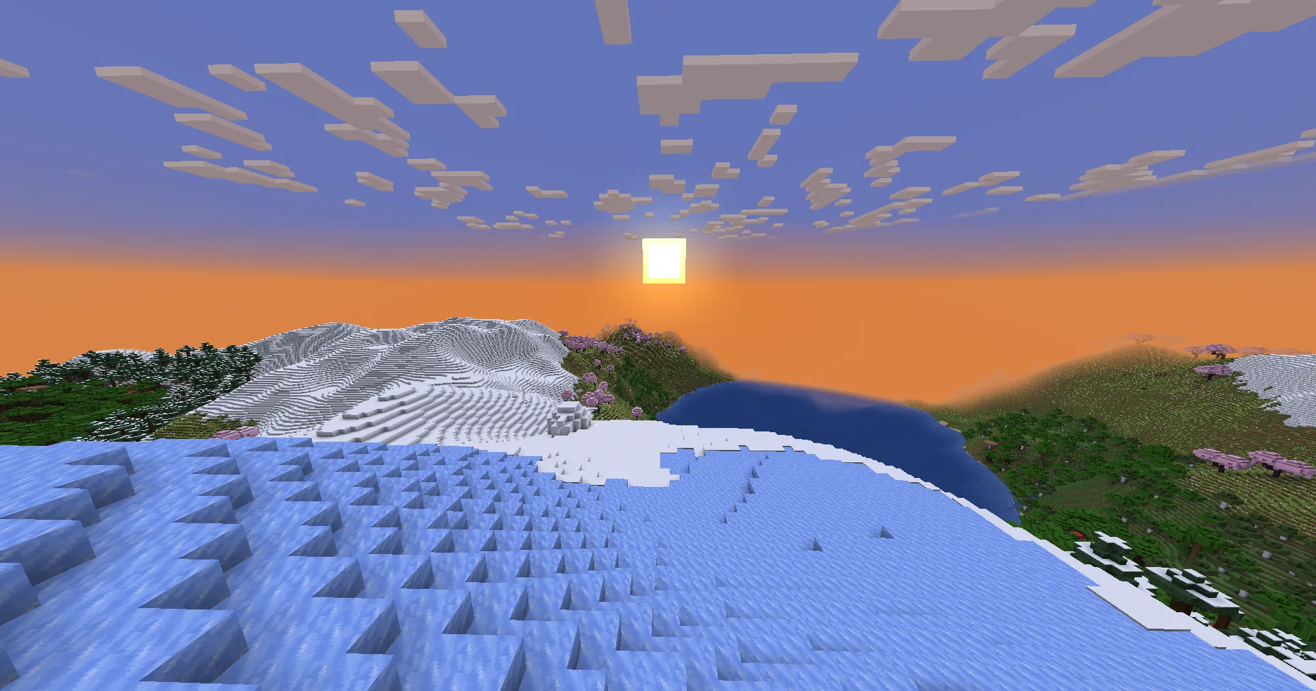 Вид на горную вершину, сгенерированную датапаком Basic Smooth WorldGen.