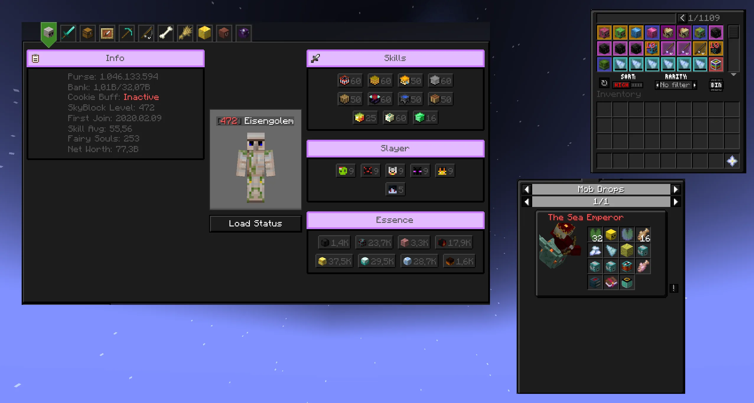 Темная тема интерфейса модификаций для Skyblock.