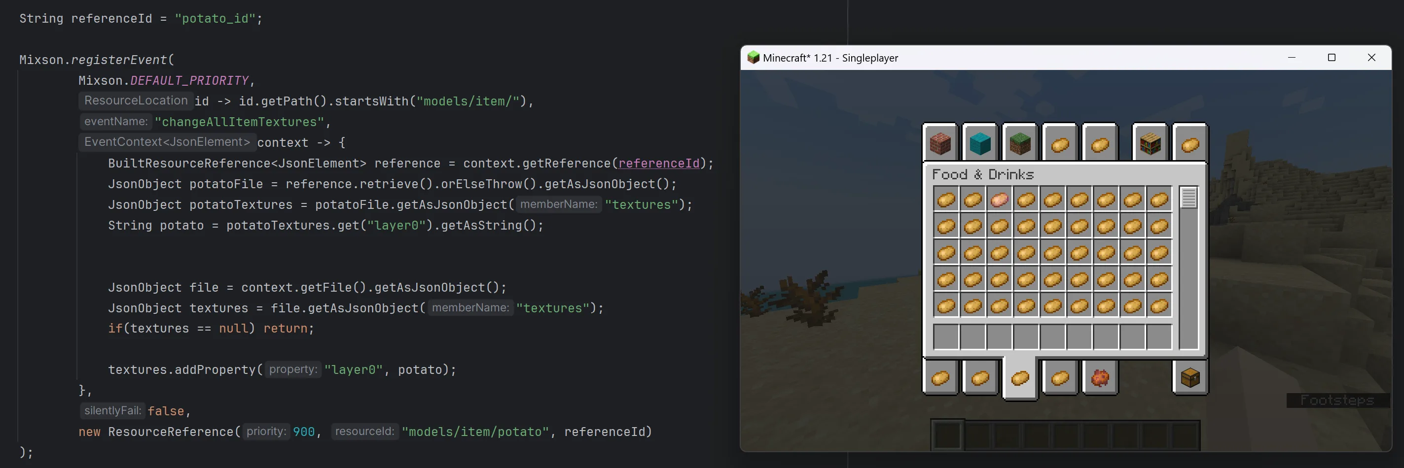 Мод mixson: применение текстуры картофеля ко всем предметам