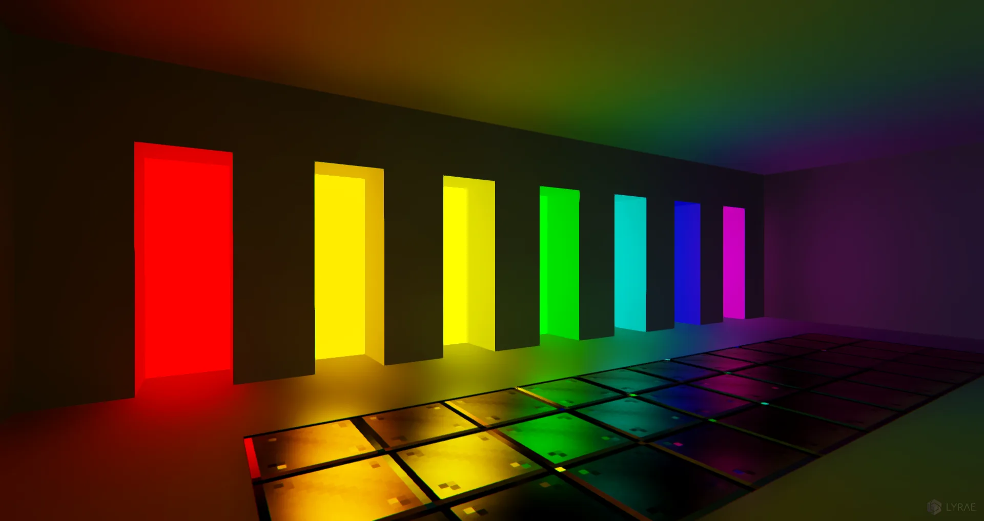 Глобальное освещение с цветными источниками света в Lyrae Shaders.