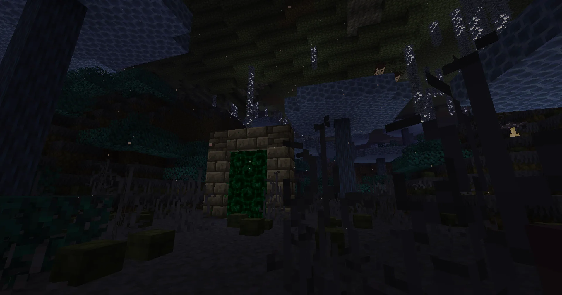 Портал в измерение Undergarden среди грибного биома Ink Mushroom Bog.