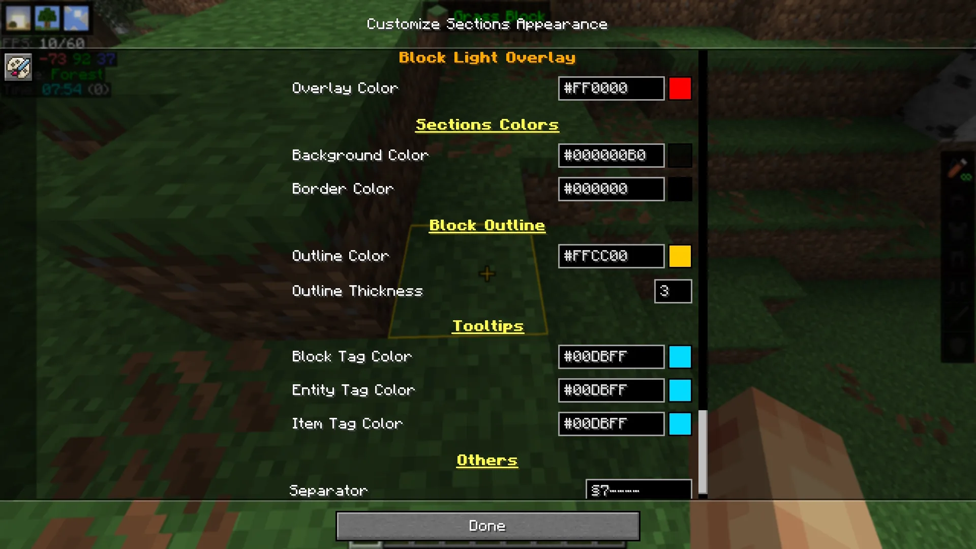 Настройка внешнего вида контура выделения блока в EssentialGUI.