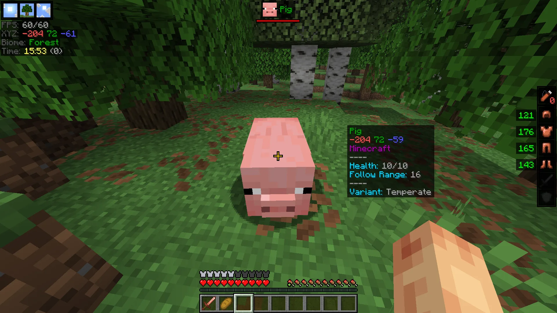 Интерфейс EssentialGUI с отображением параметров выбранной сущности.