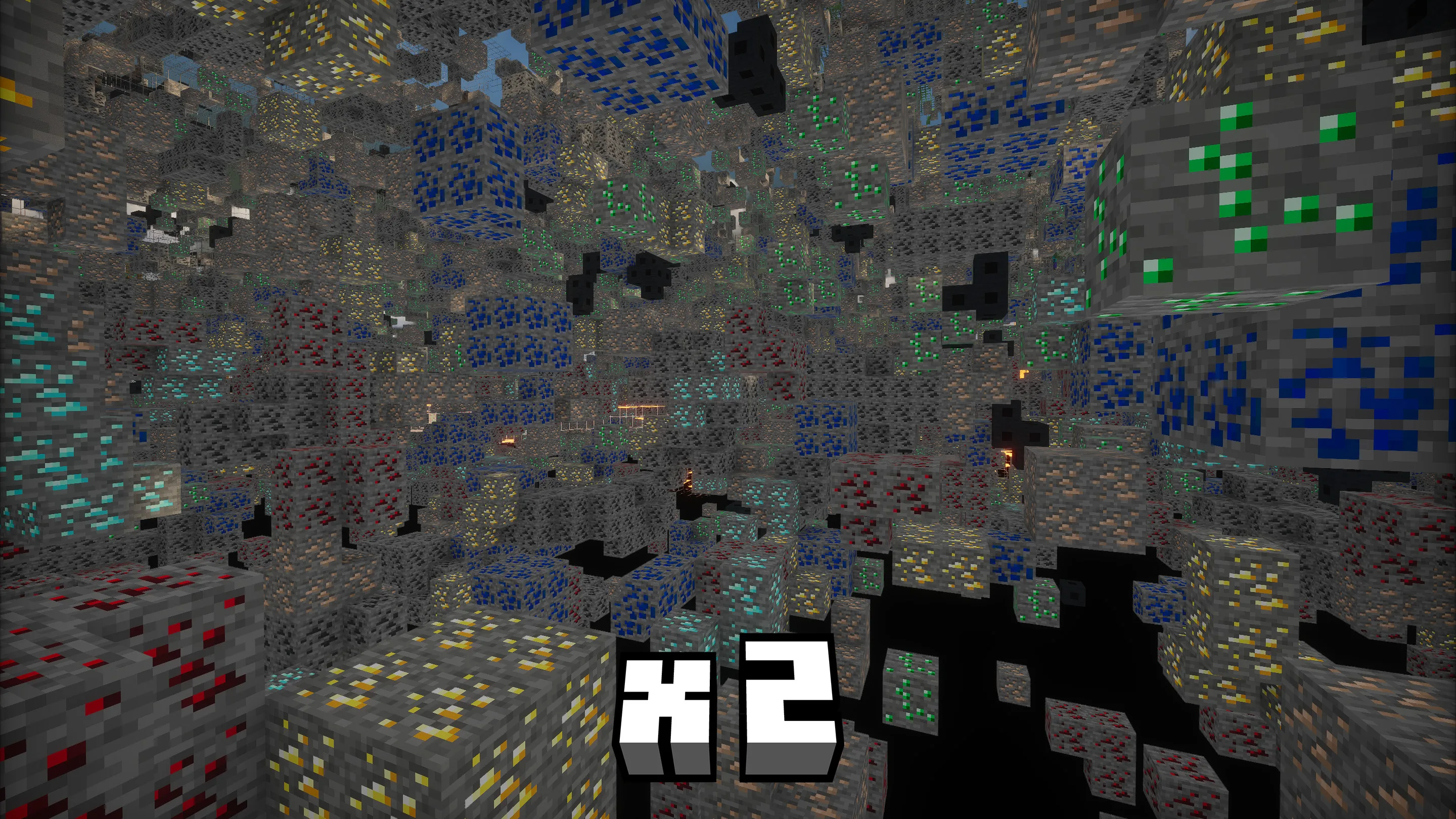 Скриншот подземной генерации руд с датапаком Ore Plus x2.