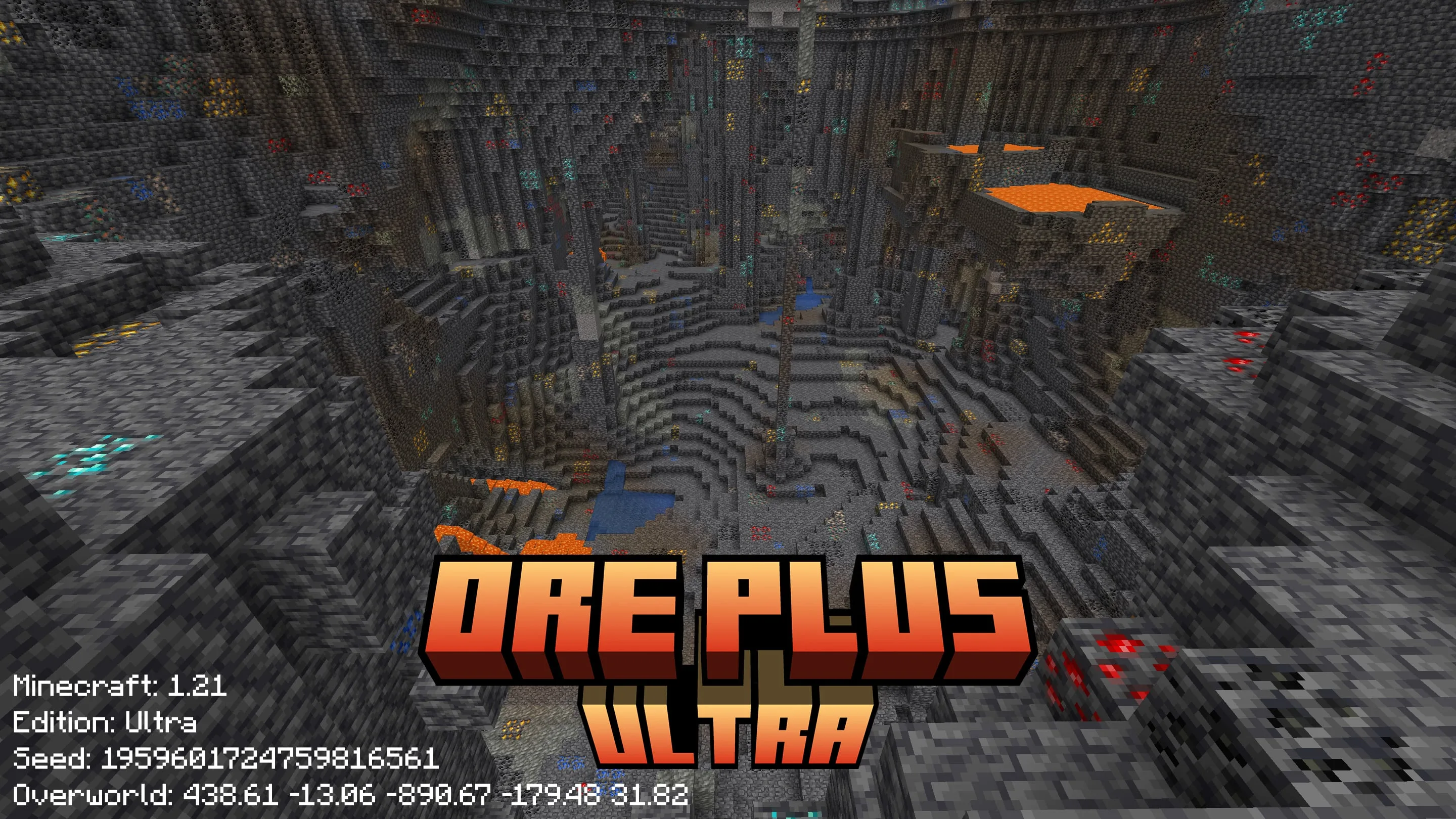 Генерация руд Ore Plus в глубокой пещере на большой высоте.