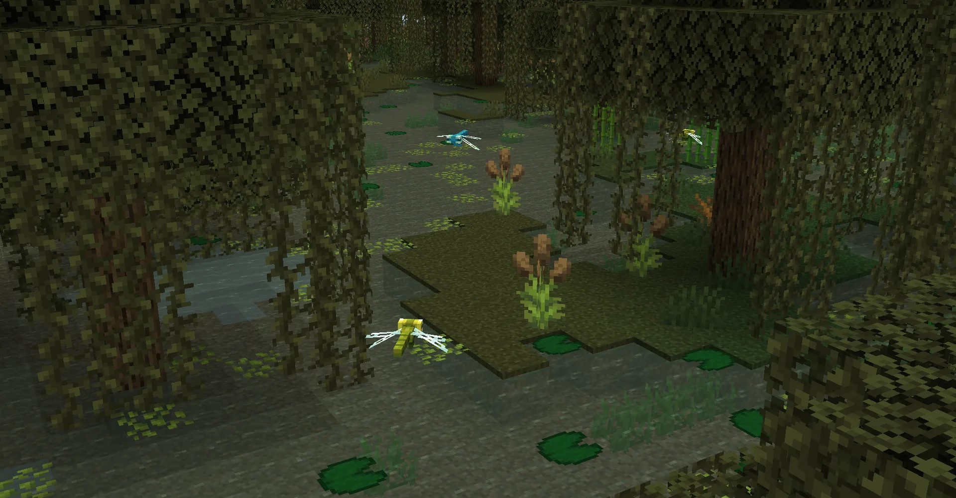 Стрекозы, летающие над болотом в моде Naturalist.