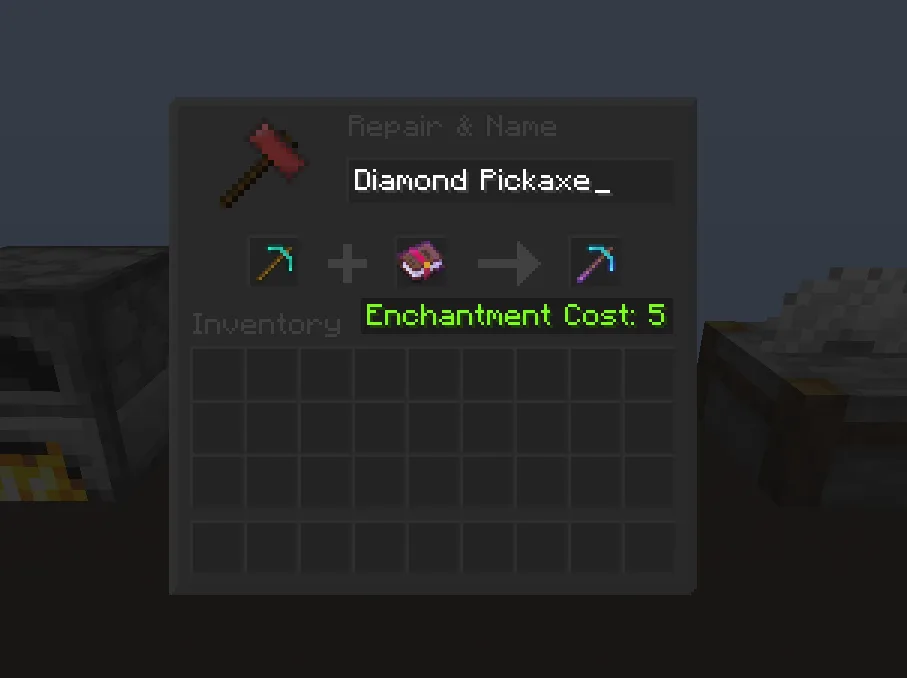 Интерфейс наковальни в темном стиле из ресурс-пака Basic Dark GUI.