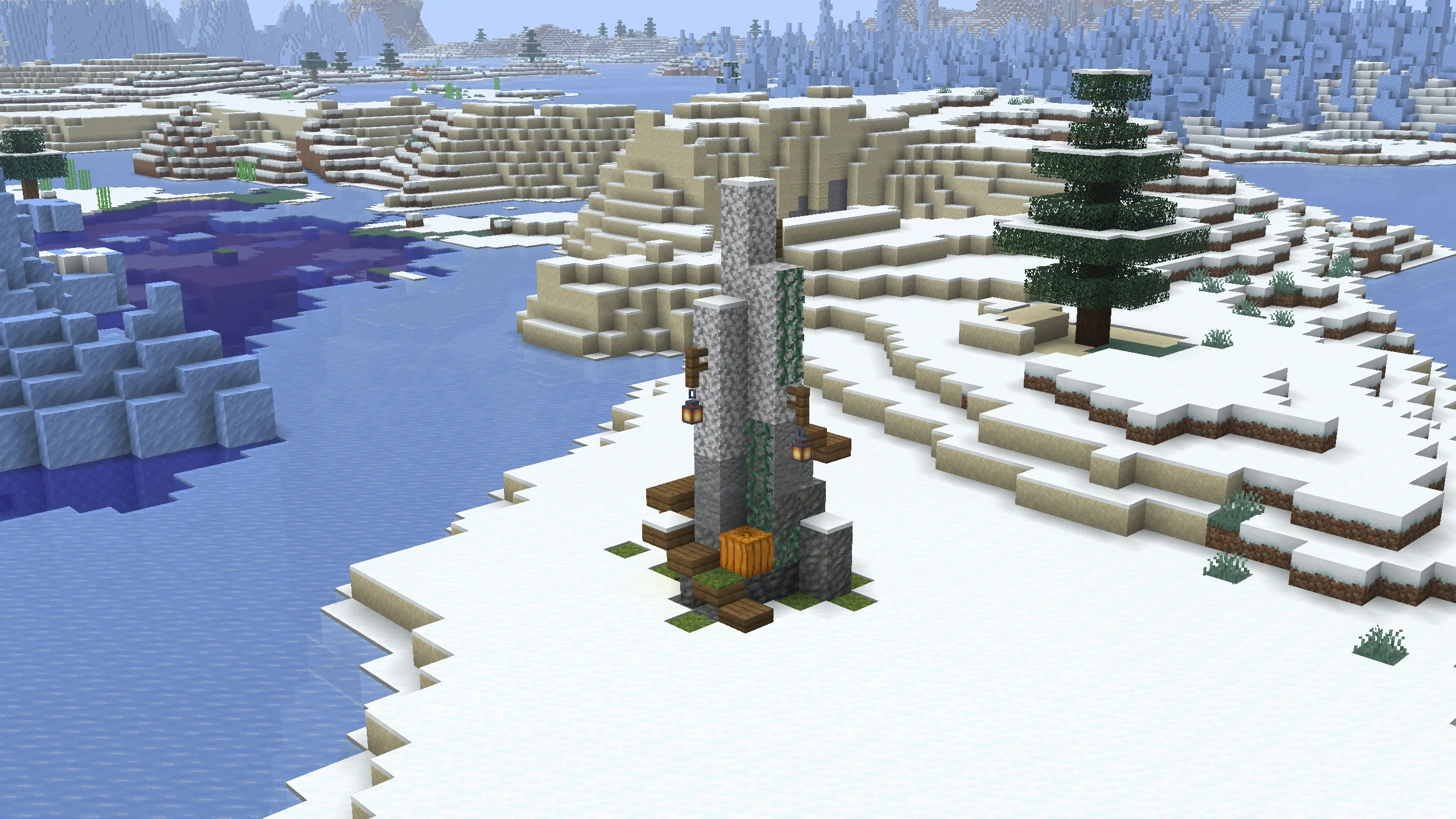 Скриншот заснеженного каменного пика из мода MinGen.