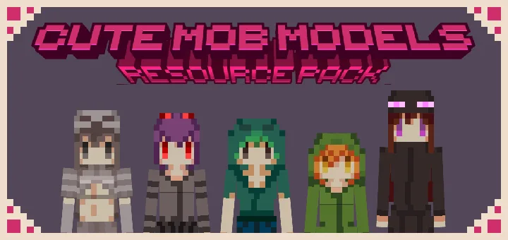 Скриншот ресурспака Cute Mob Models с измененными моделями мобов в стиле аниме.