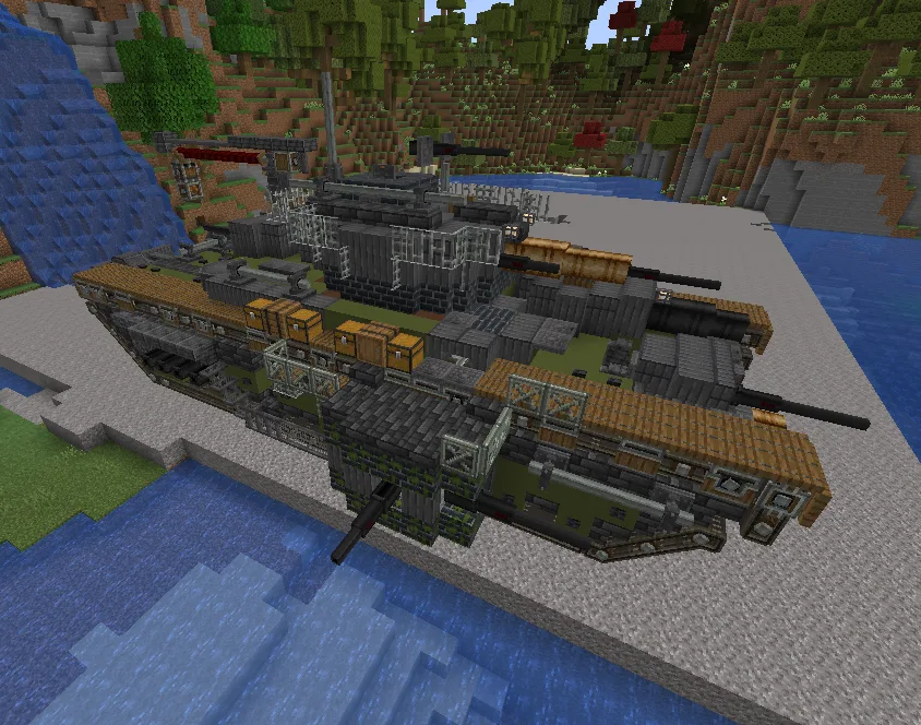 Танк с автопушками из мода Create Big Cannons, построенный DerCraven.