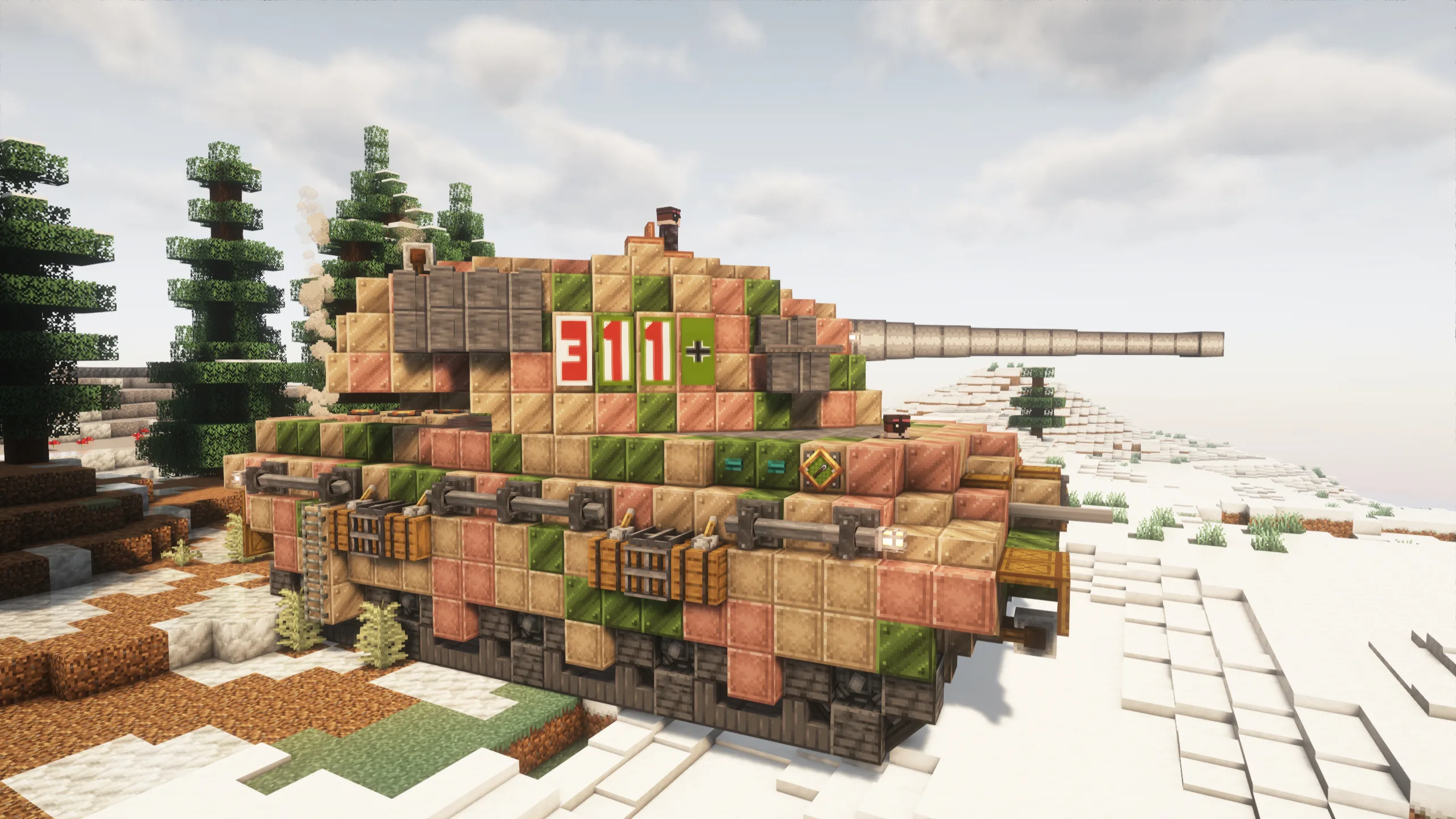 Танк с большой пушкой из мода Create Big Cannons, построенный submarine1824.