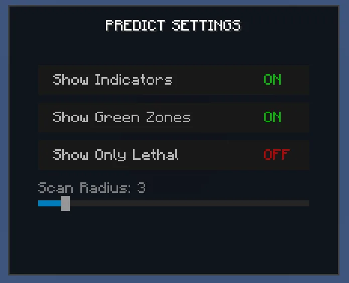 Меню настроек мода Fall Damage Predict